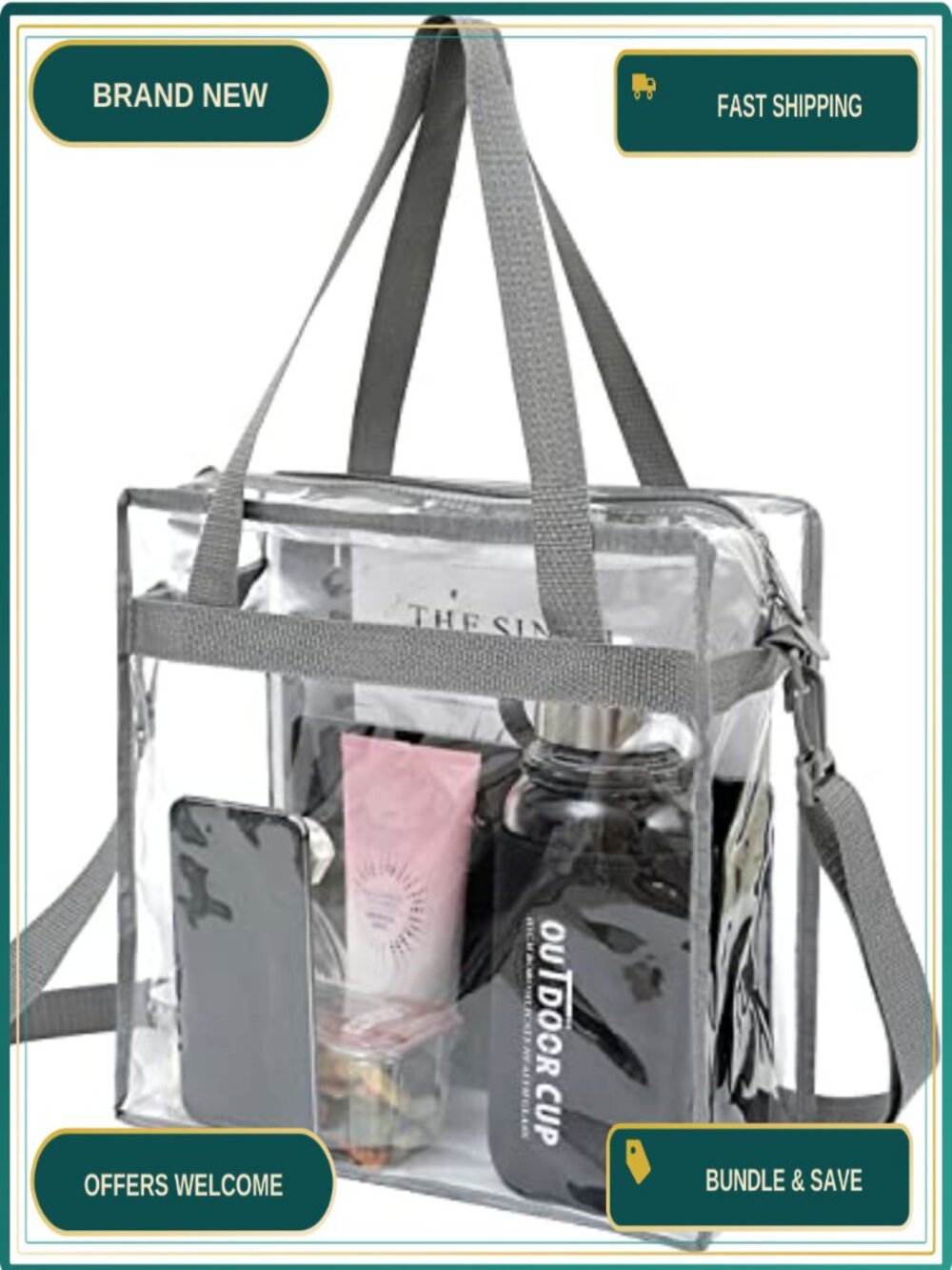 Clear Stadium Approved Tote Bag Zipper Crossbody Adjustable Strap